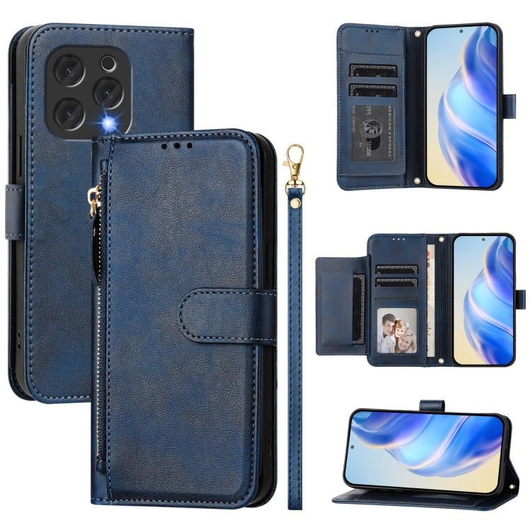 For Doogee N55 Plus Multi-Card Slots Zipper Wallet Leather Phone Case(Blue) - Doogee Cases by PMC TechLife | Online Shopping South Africa | PMC TechLife | Buy Now Pay Later Mobicred
