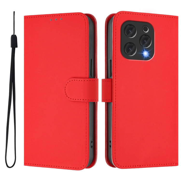 For Doogee N55 Plus Skin Feel Solid Color Leather Phone Case with Lanyard(Red) - Doogee Cases by PMC TechLife | Online Shopping South Africa | PMC TechLife | Buy Now Pay Later Mobicred