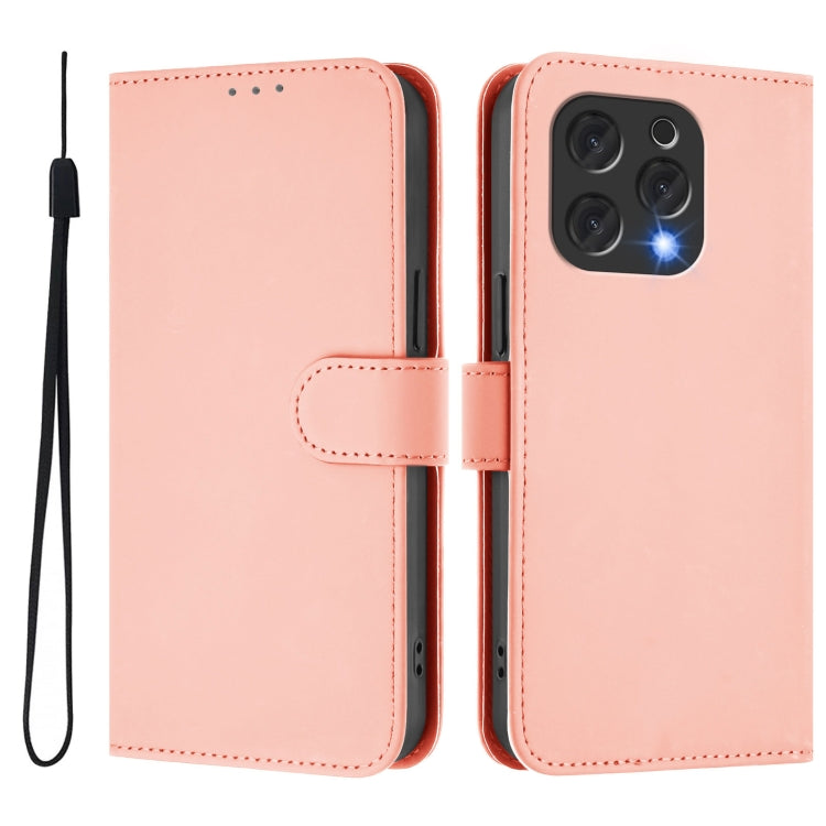 For Doogee N55 Plus Skin Feel Solid Color Leather Phone Case with Lanyard(Pink) - free shipping - PMC TechLife - Order now!