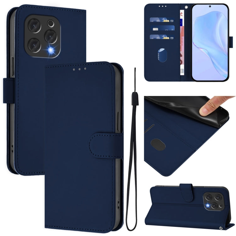 For Doogee N55 Plus Skin Feel Solid Color Leather Phone Case with Lanyard(Navy Blue) - Doogee Cases by PMC TechLife | Online Shopping South Africa | PMC TechLife | Buy Now Pay Later Mobicred