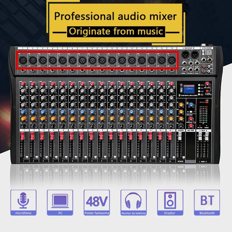 XTUGA CT160X 16-Channels Audio Mixer DJ Mixing Console with 48V Power Supply(AU Plug) - Live Sound Effects Processors by XTUGA | Online Shopping South Africa | PMC TechLife | Buy Now Pay Later Mobicred