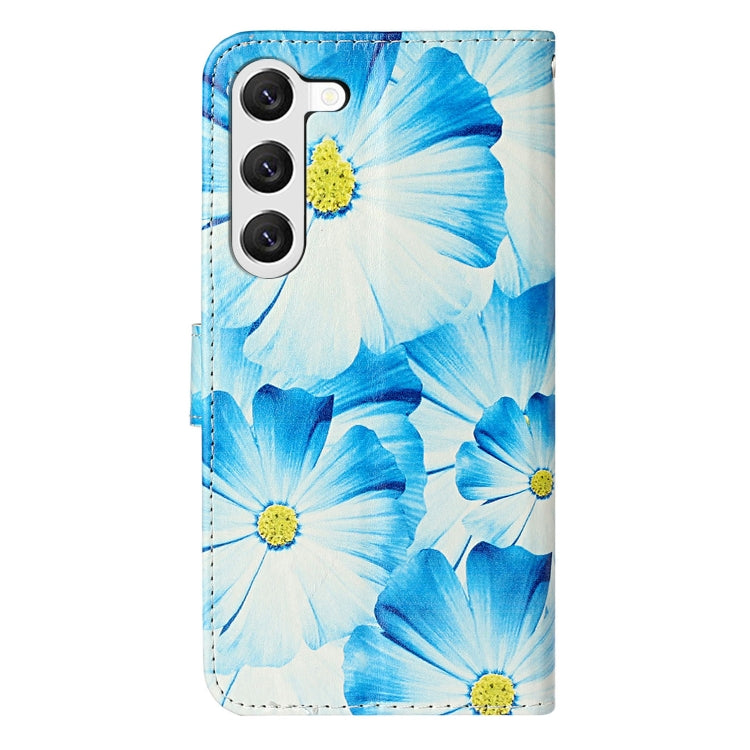 For Samsung Galaxy S25+ 5G Colored Drawing Marble Pattern Leather Phone Case(Blue Flower) - Galaxy S25+ 5G Cases by PMC Jewellery | Online Shopping South Africa | PMC Jewellery | Buy Now Pay Later Mobicred