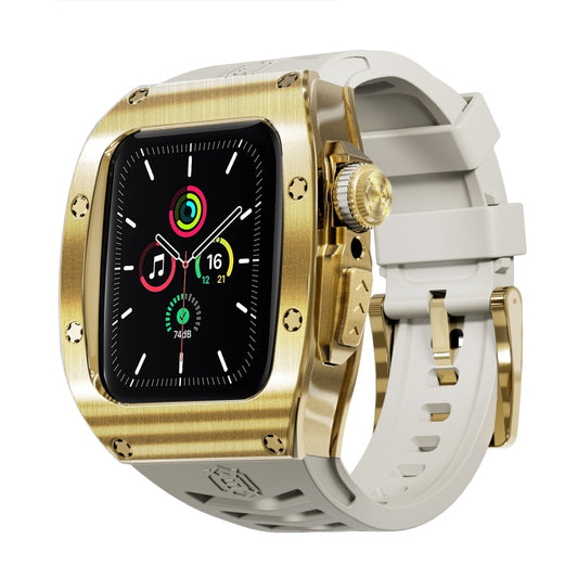 For Apple Watch 44mm / 45mm RedPepper Armor Metal Case Integrated Silicone Watch Band(Gold White) - Watch Cases by RedPepper | Online Shopping South Africa | PMC Jewellery | Buy Now Pay Later Mobicred