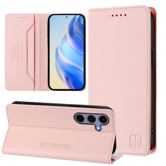 For Samsung Galaxy S24 / S25 5G RC01 Dual-Folded Magnetic Suction RFID Leather Phone Case(Pink) - Galaxy S25 5G Cases by PMC Jewellery | Online Shopping South Africa | PMC Jewellery | Buy Now Pay Later Mobicred