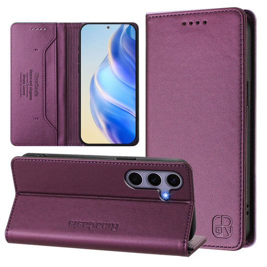 For Samsung Galaxy S24 / S25 5G RC01 Dual-Folded Magnetic Suction RFID Leather Phone Case(Violet) - Galaxy S25 5G Cases by PMC Jewellery | Online Shopping South Africa | PMC Jewellery | Buy Now Pay Later Mobicred