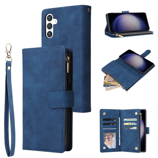 For Samsung Galaxy S25 5G Multifunctional Frosted Zipper Wallet Leather Phone Case(Blue) - Galaxy S25 5G Cases by PMC Jewellery | Online Shopping South Africa | PMC Jewellery | Buy Now Pay Later Mobicred