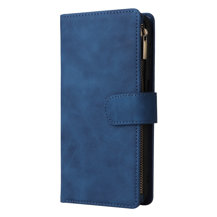 For Samsung Galaxy S25 5G Multifunctional Frosted Zipper Wallet Leather Phone Case(Blue) - Galaxy S25 5G Cases by PMC Jewellery | Online Shopping South Africa | PMC Jewellery | Buy Now Pay Later Mobicred