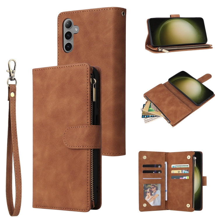 For Samsung Galaxy S25+ 5G Multifunctional Frosted Zipper Wallet Leather Phone Case(Brown) - Galaxy S25+ 5G Cases by PMC Jewellery | Online Shopping South Africa | PMC Jewellery | Buy Now Pay Later Mobicred