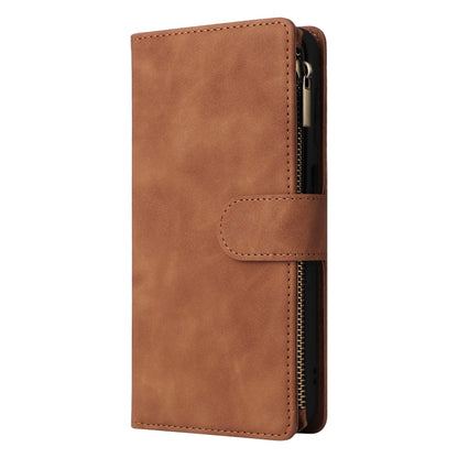 For Samsung Galaxy S25+ 5G Multifunctional Frosted Zipper Wallet Leather Phone Case(Brown) - Galaxy S25+ 5G Cases by PMC Jewellery | Online Shopping South Africa | PMC Jewellery | Buy Now Pay Later Mobicred