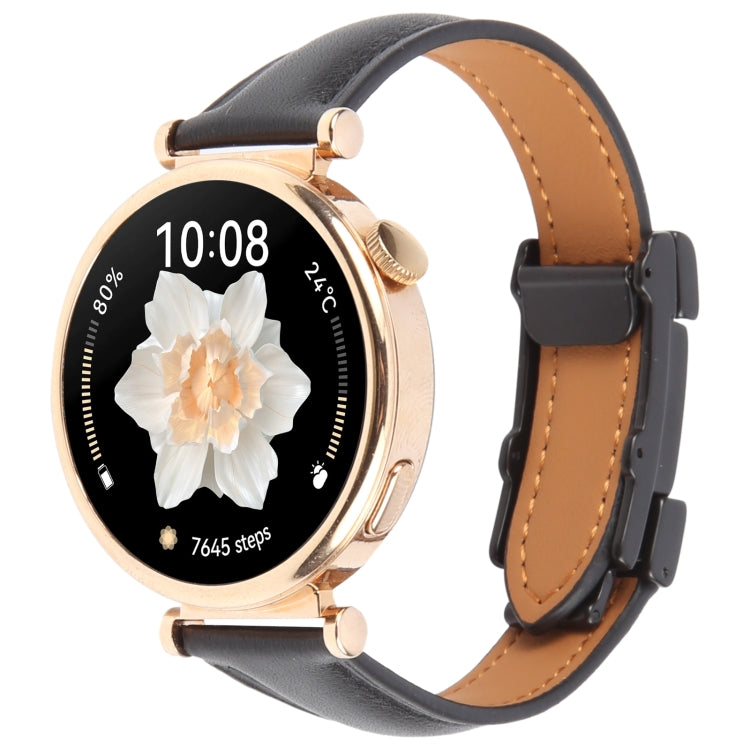 18mm Universal Slim Magnetic Buckle Genuine Leather Watch Band(Plain Weave Black) - free shipping - PMc TechLife - Order now!