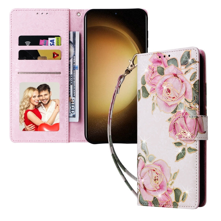 For Samsung Galaxy S25+ 5G Bronzing Painting RFID Leather Phone Case(Rose Flower) - Galaxy S25+ 5G Cases by PMC Jewellery | Online Shopping South Africa | PMC Jewellery | Buy Now Pay Later Mobicred