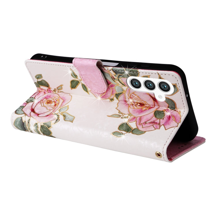 For Samsung Galaxy S25+ 5G Bronzing Painting RFID Leather Phone Case(Rose Flower) - Galaxy S25+ 5G Cases by PMC Jewellery | Online Shopping South Africa | PMC Jewellery | Buy Now Pay Later Mobicred