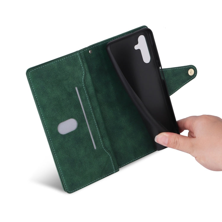 For Samsung Galaxy S25+ 5G Rivet Buckle 9 Cards Three Fold Leather Phone Case(Green) - Galaxy S25+ 5G Cases by PMC Jewellery | Online Shopping South Africa | PMC Jewellery | Buy Now Pay Later Mobicred