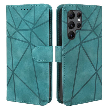 For Samsung Galaxy S25 Ultra 5G Skin Feel Geometric Lines Leather Phone Case(Green) - Galaxy S25 Ultra 5G Cases by PMC Jewellery | Online Shopping South Africa | PMC Jewellery | Buy Now Pay Later Mobicred