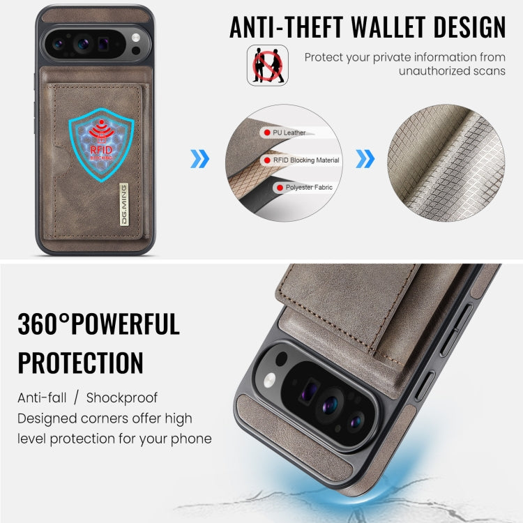 For Google Pixel 9 Pro XL DG.MING M6 Series RFID Tri-fold Card Bag Removable Leather Phone Case(Coffee) - Google Cases by DG.MING | Online Shopping South Africa | PMC TechLife | Buy Now Pay Later Mobicred