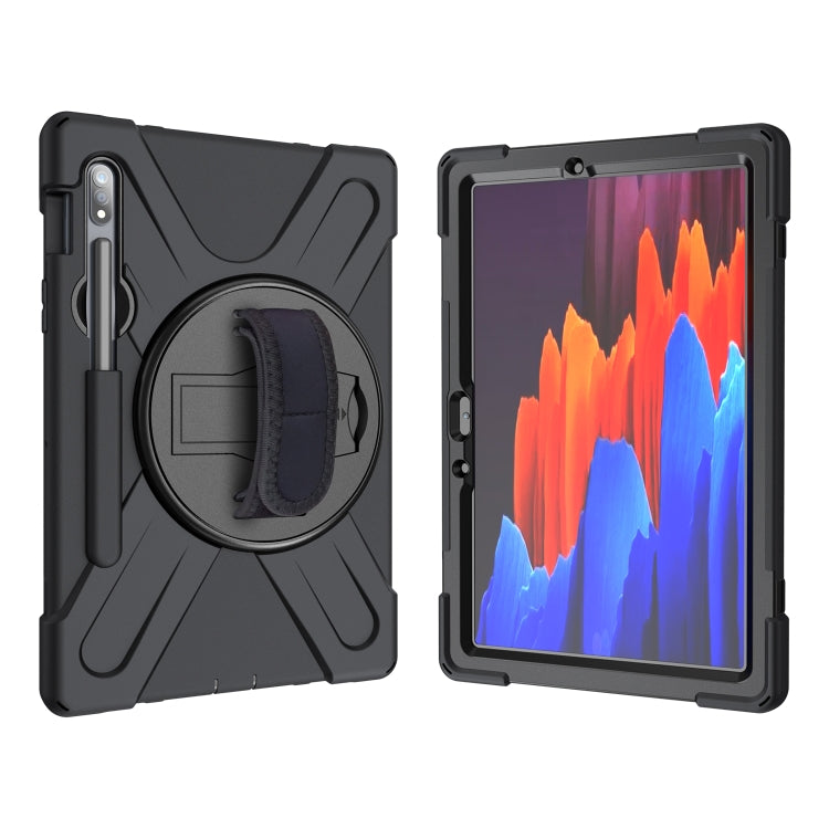 For Samsung Galaxy Tab S9 / Galaxy Tab S8 / Galaxy Tab S7 (2020) T870 Shockproof Colorful Silicone + PC Protective Case with Holder & Shoulder Strap & Hand Strap & Pen Slot(Black) - Galaxy Tab S8 Cases by PMC Jewellery | Online Shopping South Africa | PMC Jewellery | Buy Now Pay Later Mobicred