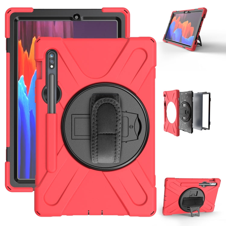 For Samsung Galaxy Tab S9 / Galaxy Tab S8 / Galaxy Tab S7 (2020) T870 Shockproof Colorful Silicone + PC Protective Case with Holder & Shoulder Strap & Hand Strap & Pen Slot(Red) - Galaxy Tab S8 Cases by PMC Jewellery | Online Shopping South Africa | PMC Jewellery | Buy Now Pay Later Mobicred