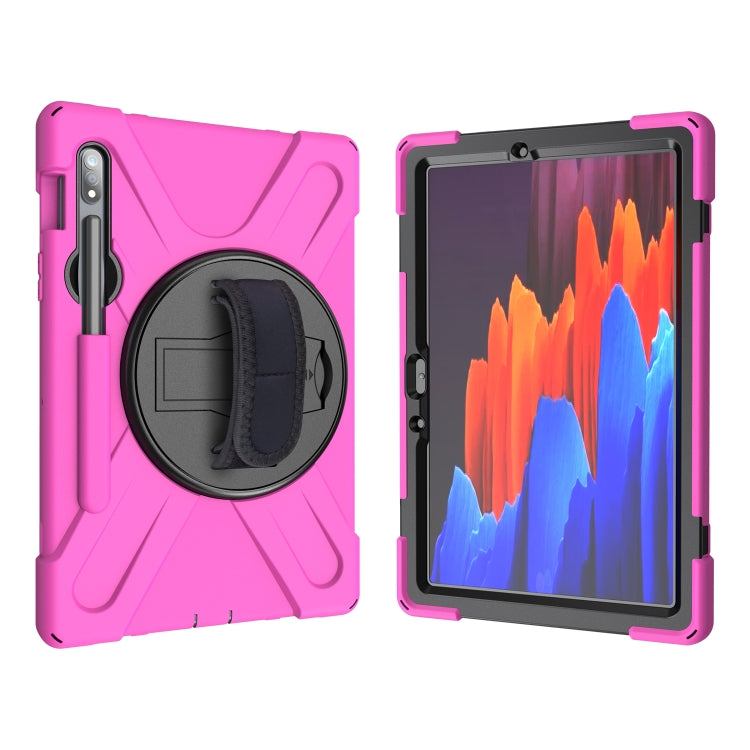 For Samsung Galaxy Tab S9 / Galaxy Tab S8 / Galaxy Tab S7 (2020) T870 Shockproof Colorful Silicone + PC Protective Case with Holder & Shoulder Strap & Hand Strap & Pen Slot(Rose Red) - Galaxy Tab S8 Cases by PMC Jewellery | Online Shopping South Africa | PMC Jewellery | Buy Now Pay Later Mobicred