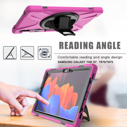 For Samsung Galaxy Tab S9 / Galaxy Tab S8 / Galaxy Tab S7 (2020) T870 Shockproof Colorful Silicone + PC Protective Case with Holder & Shoulder Strap & Hand Strap & Pen Slot(Rose Red) - Galaxy Tab S8 Cases by PMC Jewellery | Online Shopping South Africa | PMC Jewellery | Buy Now Pay Later Mobicred