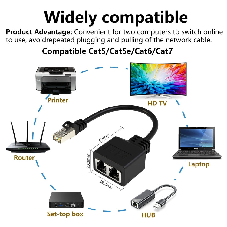 20cm Pair RJ45 CAT6 / CAT5 8 Pin Ethernet Cable Splitter 2 in 1 Network Extension Adapter(Black) - Lan Cable and Tools by PMC TechLife | Online Shopping South Africa | PMC TechLife | Buy Now Pay Later Mobicred