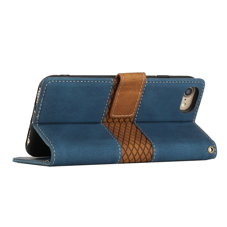 For iPhone 16e Grid Stitching Leather Phone Case with Lanyard(Blue) - iPhone 16e Cases by PMC TechLife | Online Shopping South Africa | PMC TechLife | Buy Now Pay Later Mobicred
