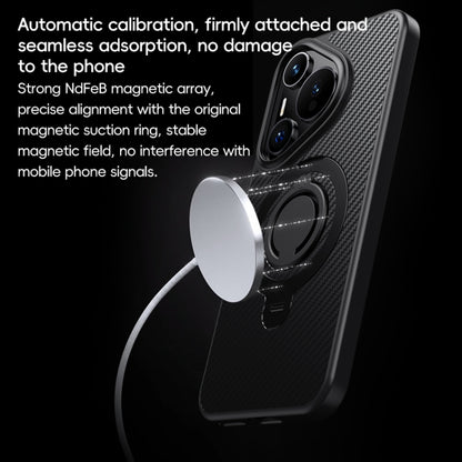 For Huawei Pura 70 Ultra Carbon Fiber MagSafe Phone Case with 360 Degree Rotating Holder(Black Silver) - Huawei Cases by PMC Jewellery | Online Shopping South Africa | PMC Jewellery | Buy Now Pay Later Mobicred