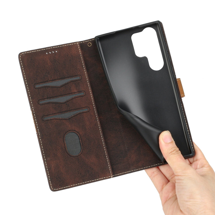 For Samsung Galaxy S25 Ultra 5G Grid Stitching Leather Phone Case with Lanyard(Brown) - Galaxy S25 Ultra 5G Cases by PMC Jewellery | Online Shopping South Africa | PMC Jewellery | Buy Now Pay Later Mobicred