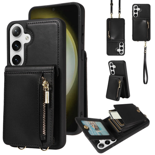 For Samsung Galaxy S25+ 5G Crossbody Lanyard Zipper Wallet Leather Phone Case(Black) - Galaxy S25+ 5G Cases by PMC Jewellery | Online Shopping South Africa | PMC Jewellery | Buy Now Pay Later Mobicred