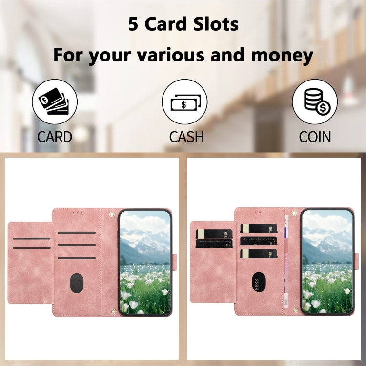 For iPhone 16e Tulips Embossed Leather Phone Case with Lanyard(Pink) - iPhone 16e Cases by PMC TechLife | Online Shopping South Africa | PMC TechLife | Buy Now Pay Later Mobicred
