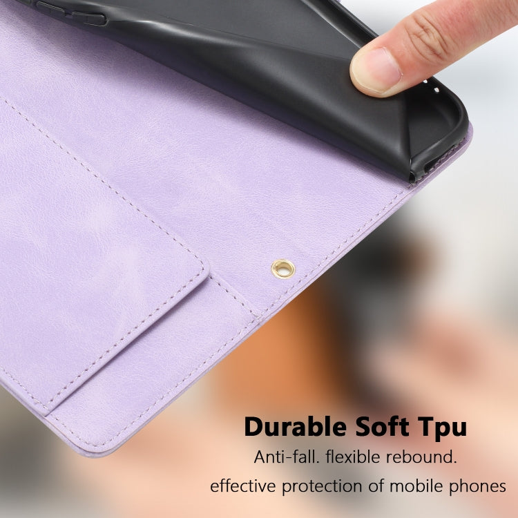 For Samsung Galaxy S25+ 5G Tulips Embossed Leather Phone Case with Lanyard(Purple) - Galaxy S25+ 5G Cases by PMC Jewellery | Online Shopping South Africa | PMC Jewellery | Buy Now Pay Later Mobicred