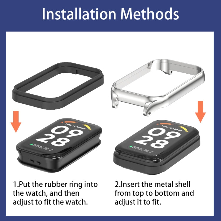 For Xiaomi Smart Band 9 Active / Redmi Band 3 Mijobs Metal Shell Silicone Watch Band(Midnight Blue Silver) - free shipping - PMc TechLife - Order now!