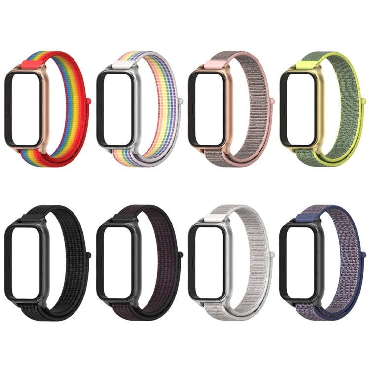 For Xiaomi Smart Band 9 Active / Redmi Band 3 Mijobs Metal Shell Nylon Loop Watch Band(Black Red) - Watch Bands by MIJOBS | Online Shopping South Africa | PMc TechLife | Buy Now Pay Later Mobicred