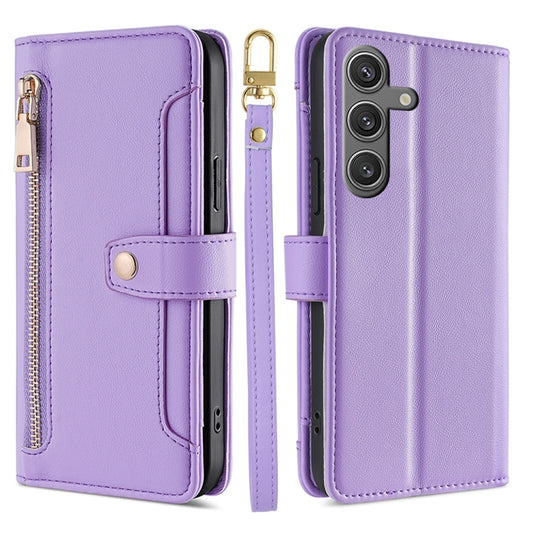 For Samsung Galaxy S25 5G Sheep Texture Cross-body Zipper Wallet Leather Phone Case(Purple) - Galaxy S25 5G Cases by PMC Jewellery | Online Shopping South Africa | PMC Jewellery | Buy Now Pay Later Mobicred