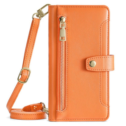 For Samsung Galaxy S25 Ultra 5G Sheep Texture Cross-body Zipper Wallet Leather Phone Case(Orange) - Galaxy S25 Ultra 5G Cases by PMC Jewellery | Online Shopping South Africa | PMC Jewellery | Buy Now Pay Later Mobicred