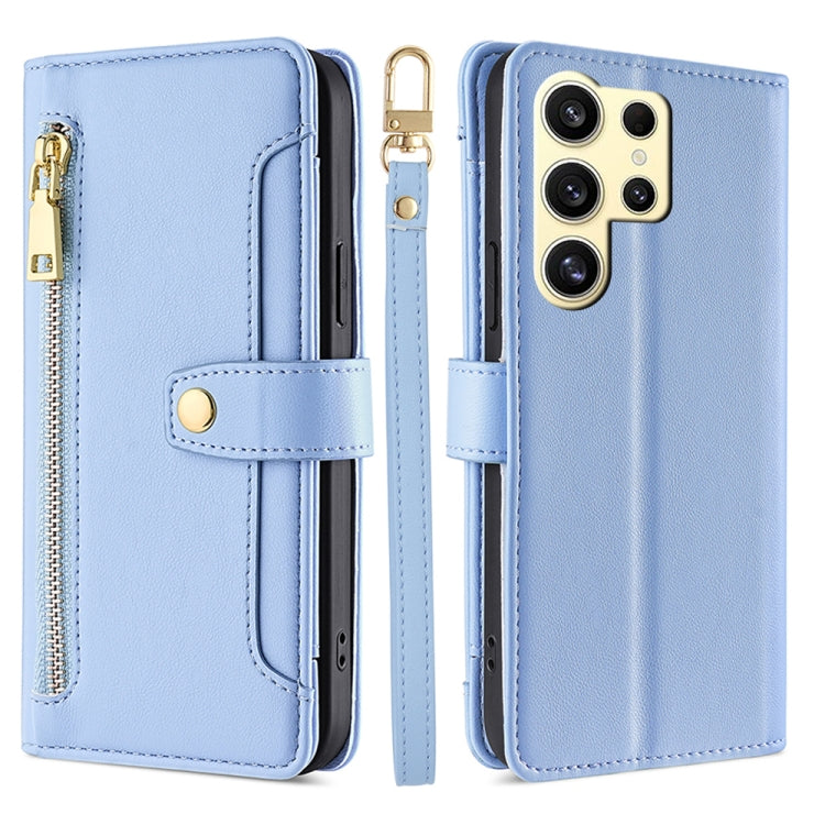 For Samsung Galaxy S25 Ultra 5G Sheep Texture Cross-body Zipper Wallet Leather Phone Case(Blue) - Galaxy S25 Ultra 5G Cases by PMC Jewellery | Online Shopping South Africa | PMC Jewellery | Buy Now Pay Later Mobicred