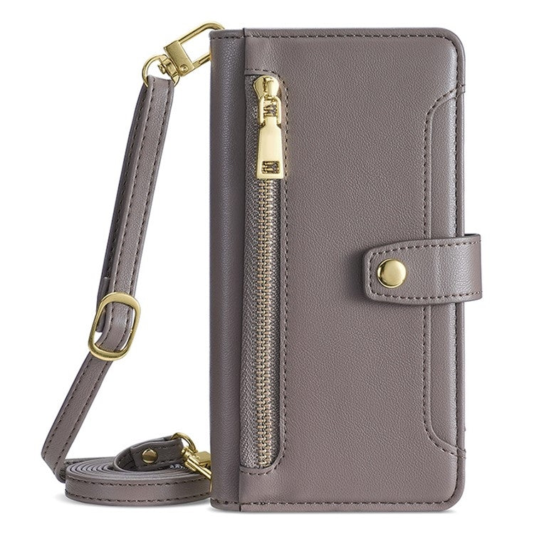 For Samsung Galaxy S25 Ultra 5G Sheep Texture Cross-body Zipper Wallet Leather Phone Case(Grey) - Galaxy S25 Ultra 5G Cases by PMC Jewellery | Online Shopping South Africa | PMC Jewellery | Buy Now Pay Later Mobicred