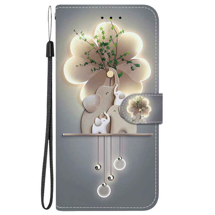 For iPhone 16e Crystal Texture Colored Drawing Leather Phone Case(Elephants) - iPhone 16e Cases by PMC TechLife | Online Shopping South Africa | PMC TechLife | Buy Now Pay Later Mobicred