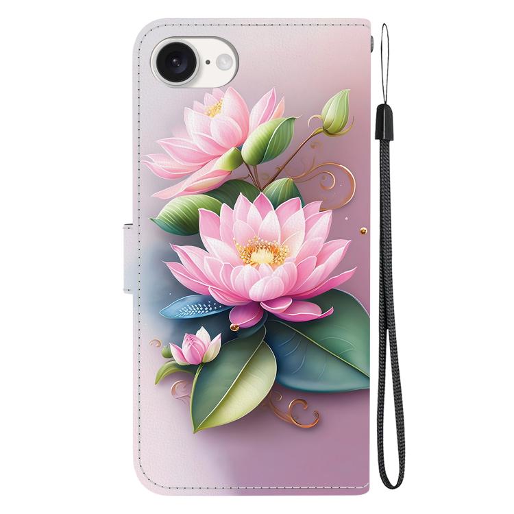 For iPhone 16e Crystal Texture Colored Drawing Leather Phone Case(Lotus) - iPhone 16e Cases by PMC TechLife | Online Shopping South Africa | PMC TechLife | Buy Now Pay Later Mobicred