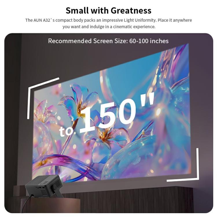AUN A32 1280x720P 200ANSI D3100 CPU WIFI Display Smart Projector, UK Plug(Black) - LED Projector by AUN | Online Shopping South Africa | PMC TechLife | Buy Now Pay Later Mobicred