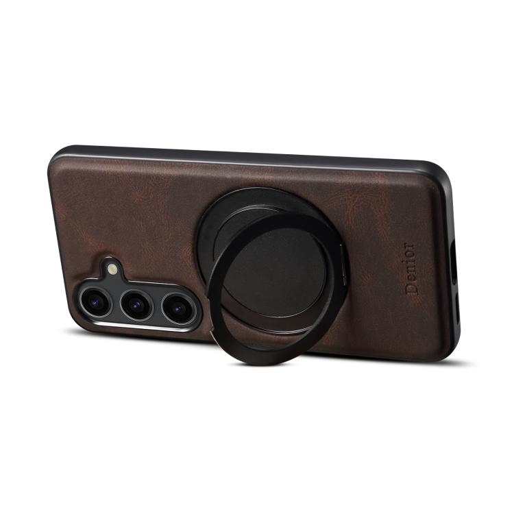 For Samsung Galaxy S25 5G Denior A14 Skin Feel Rotating Holder MagSafe Phone Case(Brown) - Galaxy S25 5G Cases by Denior | Online Shopping South Africa | PMC Jewellery | Buy Now Pay Later Mobicred