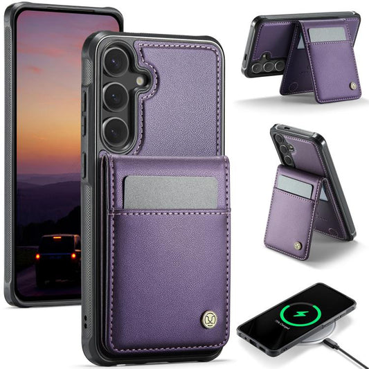 For Samsung Galaxy S25+ 5G JEEHOOD J06 British Style RFID MagSafe Card Bag PU Phone Case(Purple) - Galaxy S25+ 5G Cases by JEEHOOD | Online Shopping South Africa | PMC Jewellery | Buy Now Pay Later Mobicred