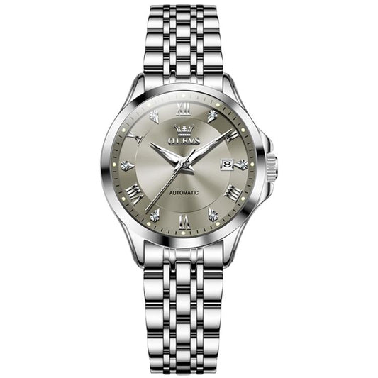 OLEVS 6702 Women Waterproof Luminous Single Calendar Mechanical Watch(Grey) - Metal Strap Watches by OLEVS | Online Shopping South Africa | PMC Jewellery | Buy Now Pay Later Mobicred