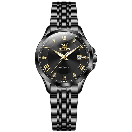 OLEVS 6702 Women Waterproof Luminous Single Calendar Mechanical Watch(Black Gold) - Metal Strap Watches by OLEVS | Online Shopping South Africa | PMC Jewellery | Buy Now Pay Later Mobicred