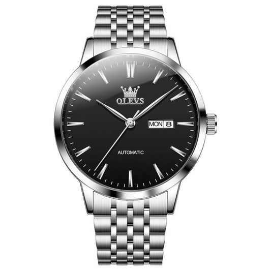 OLEVS 7048 Men Diamond Dual Calendar Mechanical Watch(Black) - Metal Strap Watches by OLEVS | Online Shopping South Africa | PMC Jewellery | Buy Now Pay Later Mobicred