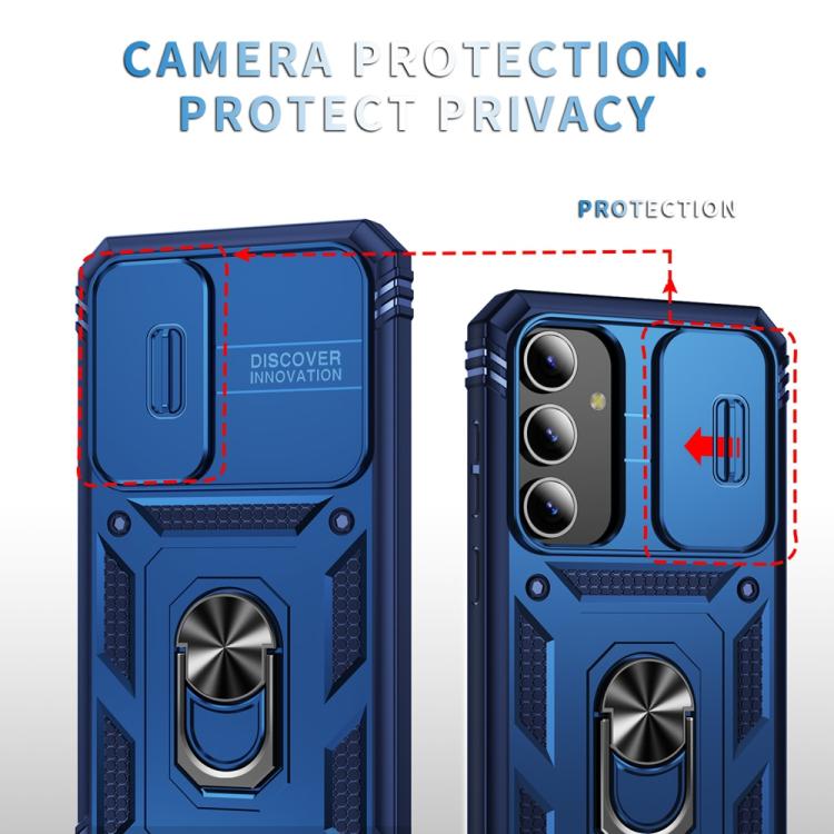 For Samsung Galaxy S25 5G Sliding Camshield TPU Hybrid PC Phone Case with Holder(Navy Blue) - Galaxy S25 5G Cases by PMC Jewellery | Online Shopping South Africa | PMC Jewellery | Buy Now Pay Later Mobicred