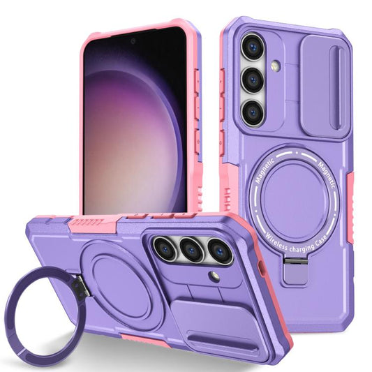 For Samsung Galaxy S25 5G Sliding Camshield MagSafe Holder TPU Hybrid PC Phone Case(Pink Purple) - Galaxy S25 5G Cases by PMC Jewellery | Online Shopping South Africa | PMC Jewellery | Buy Now Pay Later Mobicred