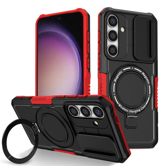 For Samsung Galaxy S25 5G Sliding Camshield MagSafe Holder TPU Hybrid PC Phone Case(Black Red) - Galaxy S25 5G Cases by PMC Jewellery | Online Shopping South Africa | PMC Jewellery | Buy Now Pay Later Mobicred