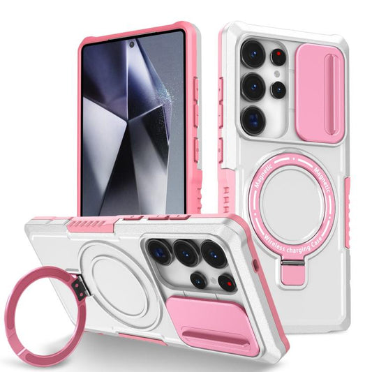 For Samsung Galaxy S25 Ultra 5G Sliding Camshield MagSafe Holder TPU Hybrid PC Phone Case(Pink White) - Galaxy S25 Ultra 5G Cases by PMC Jewellery | Online Shopping South Africa | PMC Jewellery | Buy Now Pay Later Mobicred