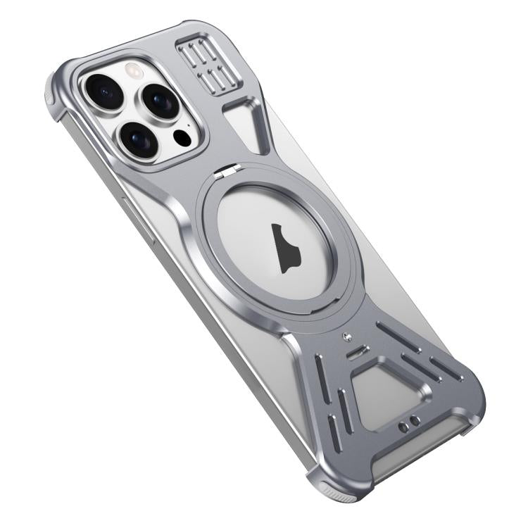For iPhone 15 Pro Max Armor 360 Holder Frameless Alloy MagSafe Phone Case(Space Gray) - iPhone 15 Pro Max Cases by PMc TechLife | Online Shopping South Africa | PMc TechLife | Buy Now Pay Later Mobicred