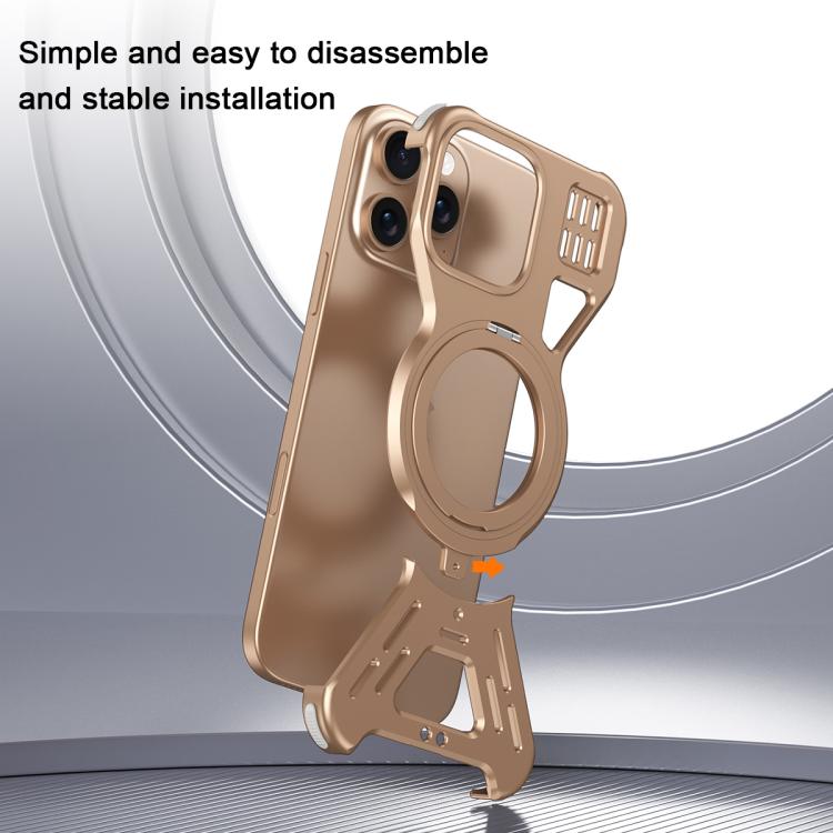 For iPhone 15 Pro Max Armor 360 Holder Frameless Alloy MagSafe Phone Case(Black) - iPhone 15 Pro Max Cases by PMc TechLife | Online Shopping South Africa | PMc TechLife | Buy Now Pay Later Mobicred